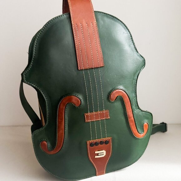Handmade Ramsay Violin Green Brown Leather Backpack - Picture 1 of 9